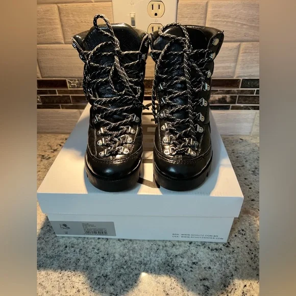 NWT Schutz Black Lace up Boots - Picture 3 of 10